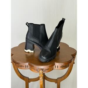 Sorel Black Waterproof Leather 4" Brex Heel Chelsea Boot Womens 8 #0139